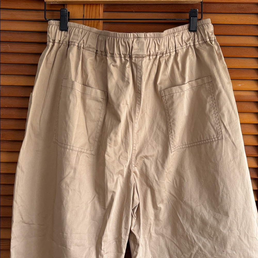 Zara Elastic‎ Waist Cargo Pants Small Wide Leg Pull On Womens Beige Tan Sz L NWT - Picture 10 of 14